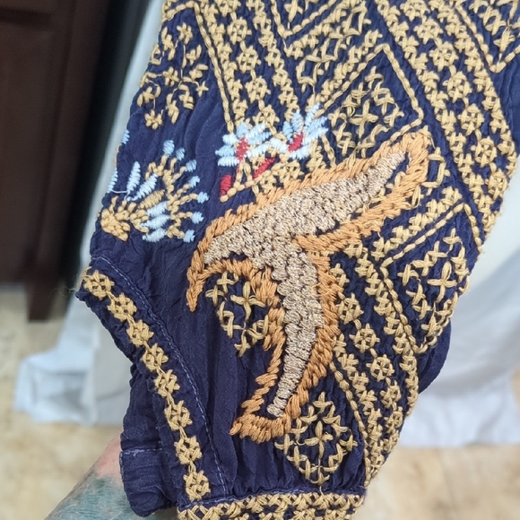 Johnny Was Embroidered Navy and Gold Open Front Jacket - Picture 11 of 13